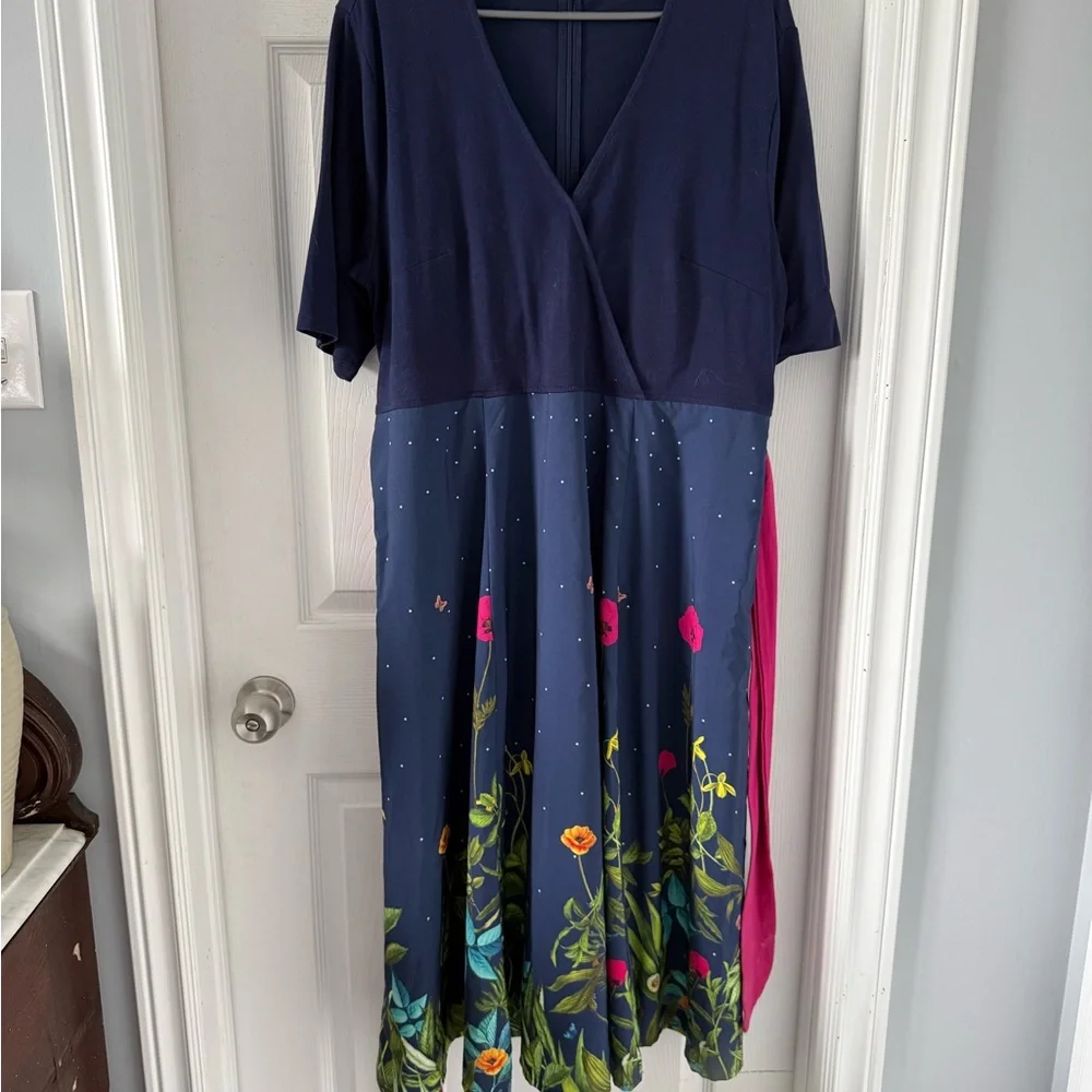 Floral Navy and Pink Women's Dress - Picture 2 of 8